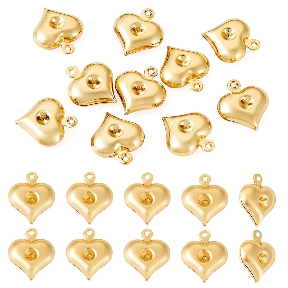 1501 10Pcs Heart Charms 18K Gold Plated Brass Love Pendant Heart Shape